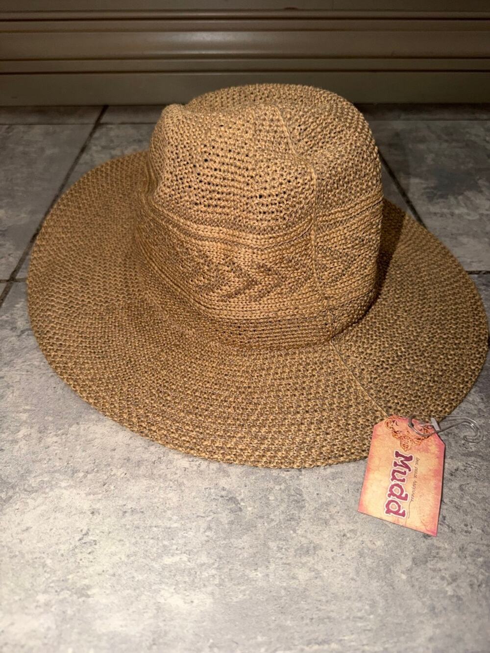 Mudd Women's Straw Sun Hat with Chevron Detail